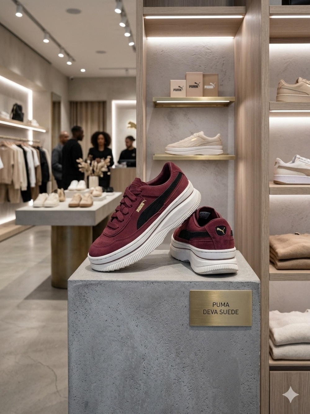 Puma Deva Suede Sneakers in Burgundy with Black Stripe Size 6